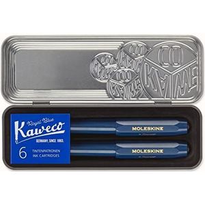 Moleskine Kaweco Ballpoint and Foutain Pen Set, Blue, Medium Point and Medium Nib (0.7 MM), Blue Ink