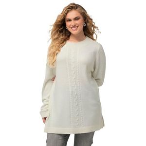 Ulla Popken Dameskleding Plus Size Curvy Oversized Kabel Gebreide Trui 826464, Gebroken Wit, 16-18