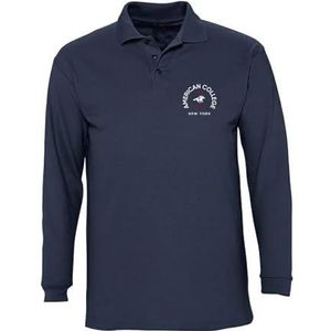 AMERICAN COLLEGE USA American College Poloshirt, lange mouwen, uniseks, kinderen, Blauw, 6 Jaar