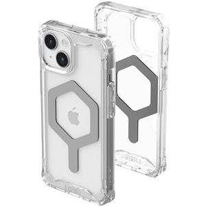 URBAN ARMOR GEAR Plyo Case compatibel met Apple iPhone 15 [Draadloos opladen/Magnetisch opladen compatibel, crashbestendige Air-Soft hoeken, verhoogde rand] ijs (transparant) / zilver
