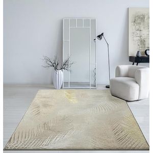 Mia's Teppiche Cielo Modern dicht laagpolig tapijt voor woonkamer en slaapkamer, elegante glans, glansvezel, hoog-laag-effect, veer, crème, 140 x 200 cm