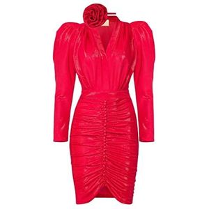 Swing Fashion Dames glitterjurk | elegante jurk | feestelijke jurk | partyjurk | zomerjurk | avondjurk | cocktailjurken | bodycon jurk | sexy | V-hals | lange mouwen | rood | 34, rood, XS