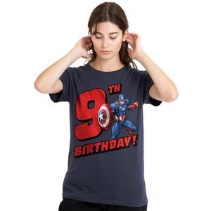 CAPTAIN AMERICA Verjaardag 9 dames T-shirt, diep marineblauw, klein, Diepe marine, S