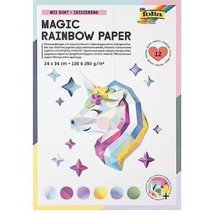 folia 12049 - MAGIC RAINBOW PAPER, 12 vellen iriserend knutselpapier 24 x 34 cm, 120 & 250 g/m²