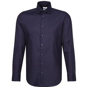 Seidensticker - Flanellen Overhemd - Donkerblauw - Regular Lange Mouwen - Kentkraag