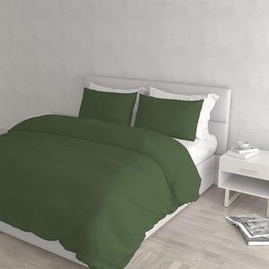 Italian Bed Linen Elegant dekbedovertrek, donkergroen, voor tweepersoonsbed