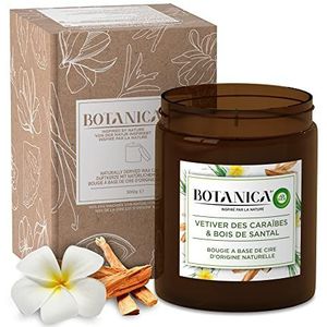 Botanica by Air Wick Grote geurkaars XL, tot 90 uur, geur: zoetgras en sandelhout, duurzaam gemaakt met natuurlijke ingrediënten, 1 x 500 g kaars in glas
