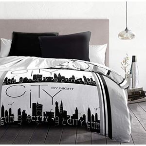 Home Linge Passion City by Night beddengoedset, microvezel, grijs, zwart, wit, 220 x 240 cm
