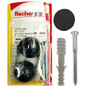 Fischer 2989189 bevestiging deurstopper in blister SA 1N K Color zwart, 2 pluggen + 2 schroeven + 2 deurstoppers, 504640