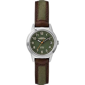 Timex Klassiek kwartshorloge voor dames met datum, met leren armband, bruin/groen, 26 mm, Band