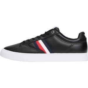 Tommy Hilfiger - Zwarte Leren Heren Sneaker - Stijlvol Comfort