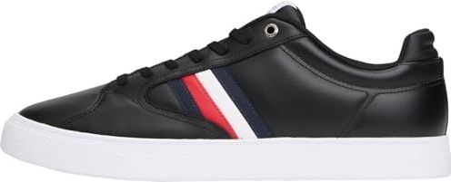 Tommy Hilfiger - Zwarte Leren Heren Sneaker - Stijlvol Comfort