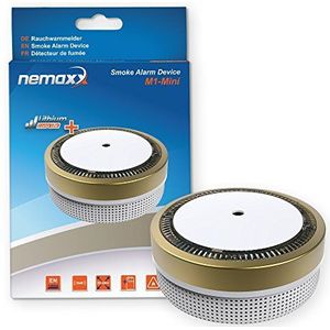 Nemaxx M1-mini-rookmelder, goudkleurig, foto-elektrische rookmelder met lithiumbatterij type DC3V + 12x Nemaxx magneethouder