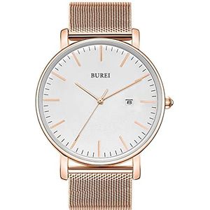 BUREI Man Klassiek quartz polshorloge met ultradunne behuizing Minimalistisch ontwerp Analoge wijzerplaat Datumvenster Japans quartz uurwerk