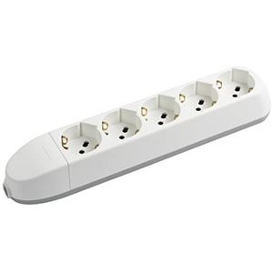 BTicino Elektrische stekkerdoos poker met 5 universele stopcontacten P40 Schuko Zipasso Schuko Standaard Duits, met ruimtebesparende en scheurvaste stekker van 16 A, 3500 W, kleur wit