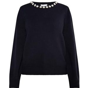 LYMOA dames trui met parels, zwart, XS/S