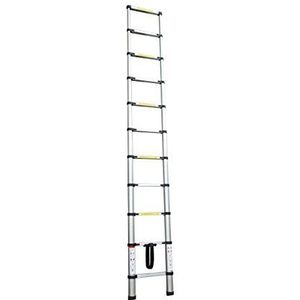 Telescopische ladder 10 treden open hoogte max. 3,20 m. Voor huishouden en doe-het-zelvers.