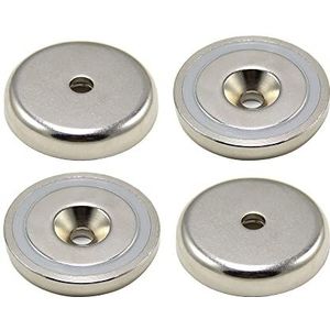 First4magnets F4MA40-4 40 mm diameter x 8 mm dikte X 6 mm c/wastafel N42 neodymium magneet pan 64 kg trekken (4-pack), zilver, 25 x 10 x 3 cm