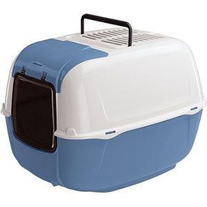 FERPLAST - Kattenbak - kattenbak met deksel - draaideur - actieve koolfilter voor geurneutralisering - kattenbak groot - Cat Litter Box - 39,5 x 52,5 x h 38 cm - Prima toilet, blauw