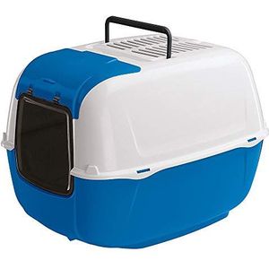 FERPLAST - Kattenbak - kattenbak met deksel - draaideur - actieve koolfilter voor geurneutralisering - kattenbak groot - Cat Litter Box - 39,5 x 52,5 x h 38 cm - Prima toilet, blauw