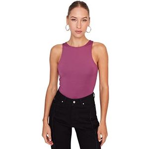 Trendyol Dames Effen dunne gebreide bodysuit, paars, L, Paars, L
