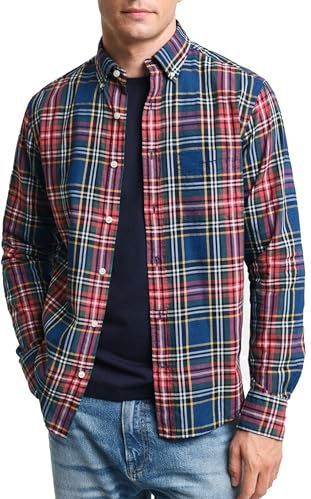 REG Indigo geruit shirt, blauw, S