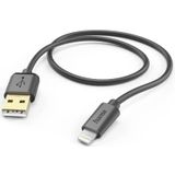 Hama Oplaadkabel USB A naar Lightning (iPhone oplaadkabel, Lightning-kabel, iPhone 14 13 12 11 Pro Max Plus mini SE XS Max XR X 8 7, iPad Pro Air mini, iPod, MFI gecertificeerd, verguld, 1,5 m) zwart