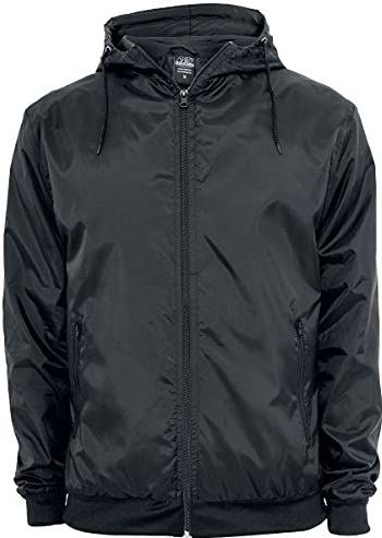 Urban Classics Windbreaker voor heren, stijlvolle windbreaker voor mannen, effen met lichte mesh-inzetstukken en gevoerde capuchon, verkrijgbaar in de maten XS-5XL, in zwart, zwart, S