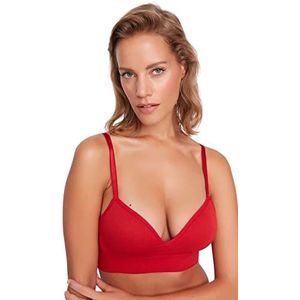 Trendyol Dames ondergoed bralette V-hals gebreide beha, Rood, 75B