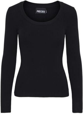 PIECES Dames Pcmira Ls U-Neck Knit Noos Bc gebreide trui, zwart, XS