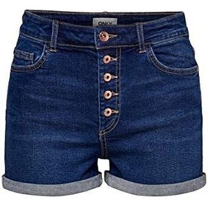 Only Onlhush HW Button Shorts Box Jeansshorts voor dames, Denim donkerblauw, S