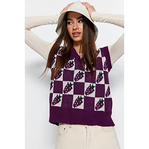 Trendyol Dames Regular Fit Basic V-hals Knitwear Sweater, Paars, S