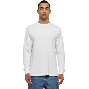 Build Your Brand Organic T-shirt met lange mouwen voor heren met cuffrib, wit, XL