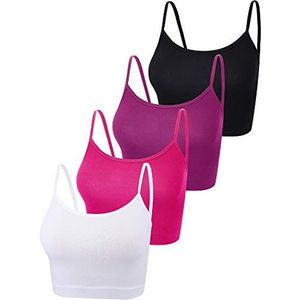 4 stuks basic crop tanktops mouwloos racerback crop sport katoenen top voor dames, zwart, paars, rozenrood, wit, S
