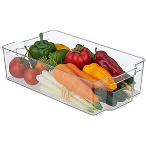 Relaxdays koelkast organizer, opbergbak fruit, kaas, HxBxD: 10 x 38 x 21 cm, koelkastbakje met handvatten, transparant