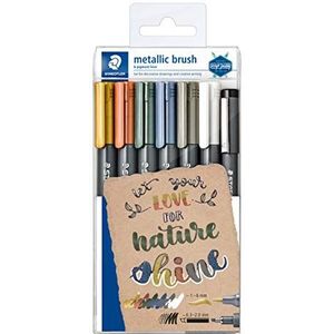 STAEDTLER 8321 TB7 Design Journey Metallic Brush Pen, 1-6mm lijnbreedte - diverse kleuren + pigmentvoering (portemonnee van 7)