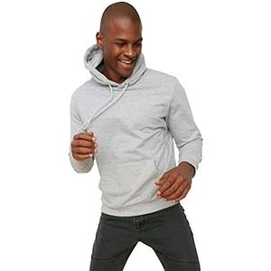 Trendyol Heren Gray Male Regular Fit Kangaroo Zakken Lange Mouwen Hooded Sweatshirt, M