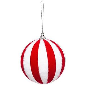 Kerstbal met rode en witte strepen van kunststof