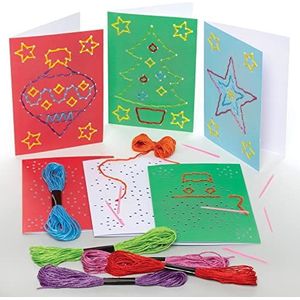 Baker Ross FE942 Kerst borduur kaarten sets - Pak van 6, maak je eigen kerstkaarten, inleiding tot rijgen voor beginners, educatief handwerk voor kinderen