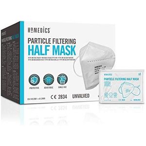 HoMedics MASK-252-EU5 20 Pack, Single Use Face Masks FFP2 PPE - CE Certified, 3 Layer Filtration, Latex Free Mask,eén maat,Wit