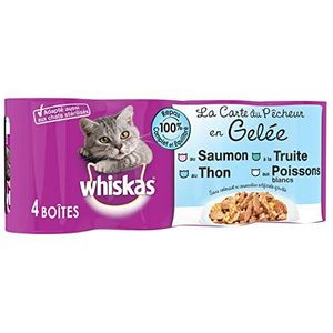 WHISKAS La Carte du Fisher – dozen van gelei met vissen voor volwassen katten – 24 dozen van 390 g – verpakking kan variëren