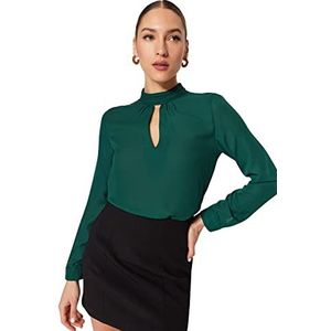 Trendyol Vrouwen Regular Basic Choker Hoge Hals Geweven Blouse, Emerald Groen, 38