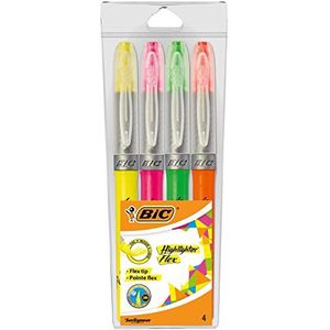 BIC Highlighter Flex markeerstiftzakje voor kinderen van 4 stuks in 4 verschillende kleuren