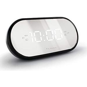 Metronic 477037 FM-wekkerradio met dubbel alarm met slaap/snooze-functies, instelbare helderheid, progressieve beltoon en batterijen, zwart