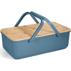 Cheerhom Broodtrommel met deksel van bamboe, kan als snijplank, brood lang bewaren en droog houden, broodtrommel met handvat, eenvoudig te transporteren, 38 x 21 x 13 cm
