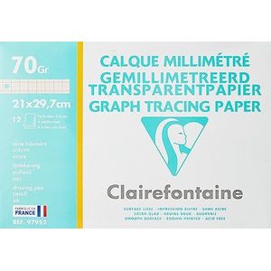 Clairefontaine - Ref 97952C - Graph Tracing Paper (Pack van 12 vellen) - 24 x 32 cm groot, 70/75 g/m² papier, zuurvrij, bruine grafiek uitspraken, PEFC-gecertificeerd