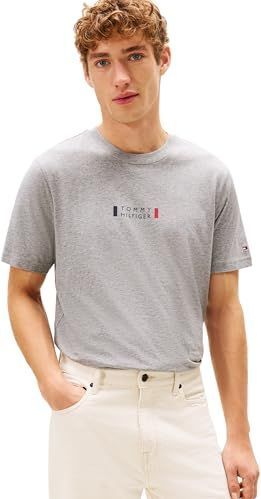 Tommy Hilfiger Heren merk liefde klein centrum TEE MW0MW41453 S/S T-shirt, grijs, XS, Grijs (Medium Grey Heather), XS