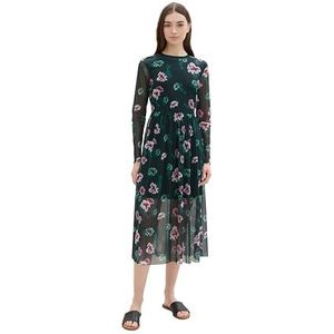 TOM TAILOR Denim Dames denim mesh jurk met patroon, 36312 - Green Abstract Print, S