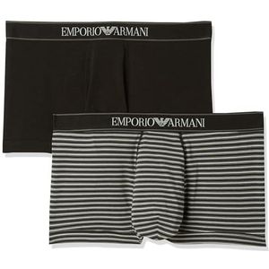 Emporio Armani Trunks voor heren, verpakking van 2 stuks, Antracite Stripe/Zwart, M