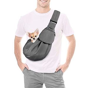SlowTon Draagtas voor huisdieren, voor hond en kat, handsfree draagtas met verstelbare en gewatteerde schouderriem, draagtas met voorzak en veiligheidsgordel, voor buiten en op reis met je hondje te wandelen